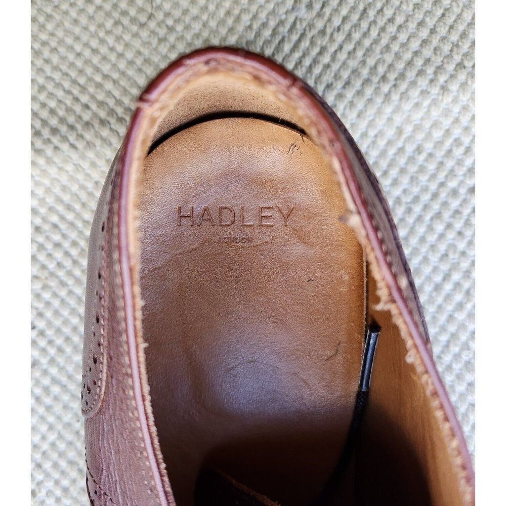 Hadley London Shoes Size 11 Semi Brogue Oxfords Soft Brown Leather Laces Mens - Picture 3 of 12